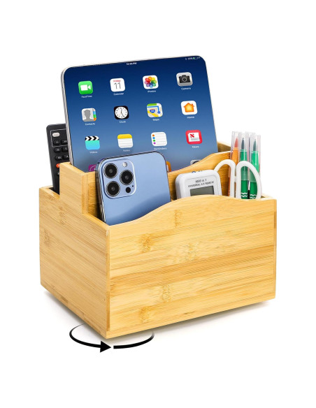 Soporte Giratorio de Bambú DEAYOU para Control Remoto 5 Compartimentos