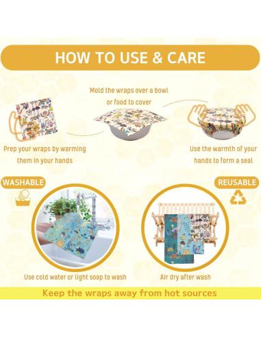 Envolturas de Cera de Abeja Reutilizables BYTTME - 9 Piezas