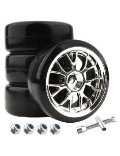 4 Neumáticos de Plástico Duro GDOOL 1/10 para RC Drift Plata