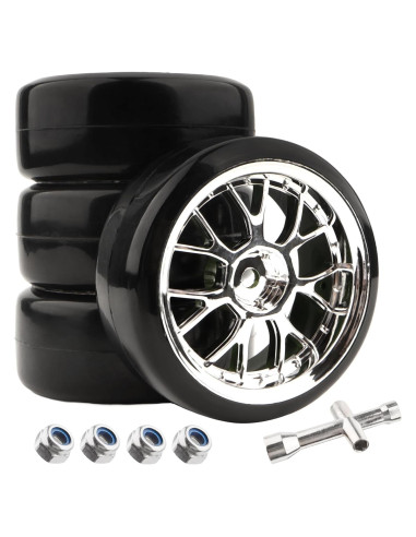 4 Neumáticos de Plástico Duro GDOOL 1/10 para RC Drift Plata