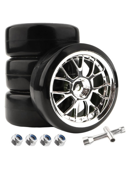 4 Neumáticos de Plástico Duro GDOOL 1/10 para RC Drift Plata