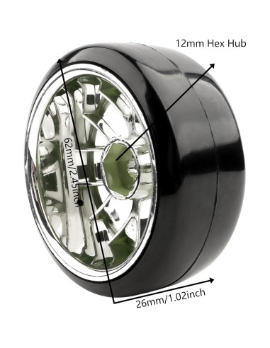 4 Neumáticos de Plástico Duro GDOOL 1/10 para RC Drift Plata