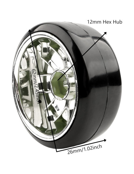 4 Neumáticos de Plástico Duro GDOOL 1/10 para RC Drift Plata