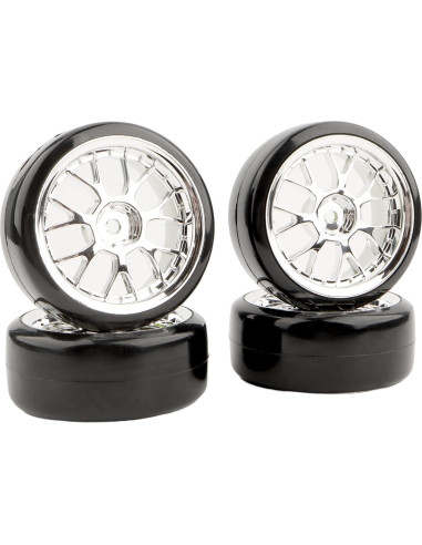 4 Neumáticos de Plástico Duro GDOOL 1/10 para RC Drift Plata