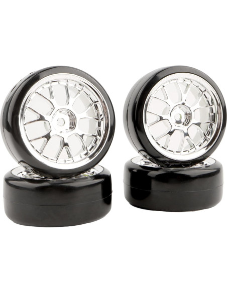 4 Neumáticos de Plástico Duro GDOOL 1/10 para RC Drift Plata