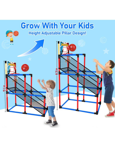 Juego de Baloncesto Arcade Basytodio 63" Altura Ajustable