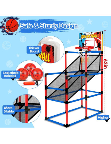 Juego de Baloncesto Arcade Basytodio 63" Altura Ajustable