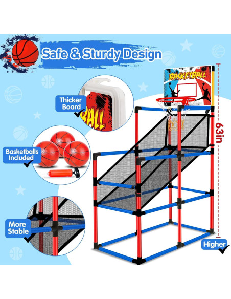 Juego de Baloncesto Arcade Basytodio 63" Altura Ajustable