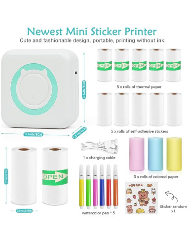 Impresora de Etiquetas Mini MXiiXM Portátil Bluetooth Verde