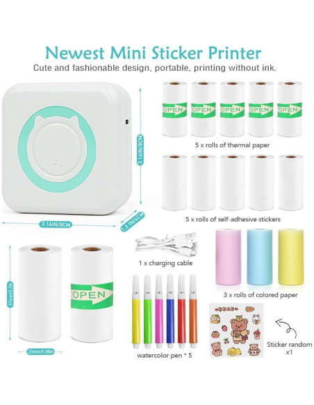 Impresora de Etiquetas Mini MXiiXM Portátil Bluetooth Verde