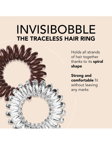 invisibobble Original - Paquete de 8 Ligas para Cabello Sin Marcas - Cristal Claro y Marrón Pretzel