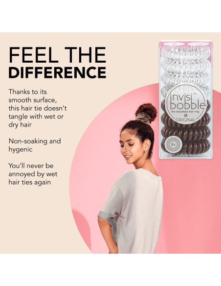 invisibobble Original - Paquete de 8 Ligas para Cabello Sin Marcas - Cristal Claro y Marrón Pretzel