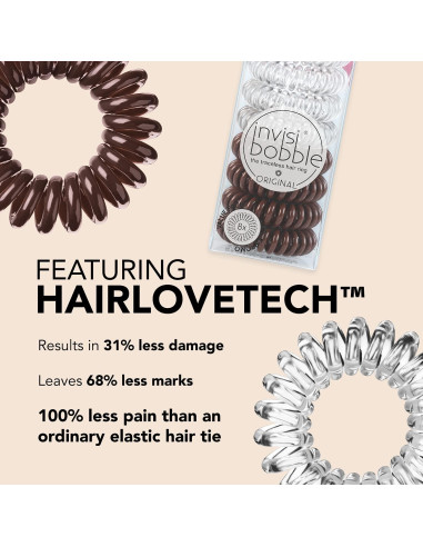 invisibobble Original - Paquete de 8 Ligas para Cabello Sin Marcas - Cristal Claro y Marrón Pretzel