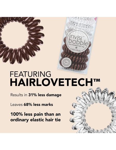 invisibobble Original - Paquete de 8 Ligas para Cabello Sin Marcas - Cristal Claro y Marrón Pretzel
