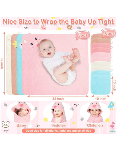 Toallas con Capucha para Bebés Sublaga - 15 Piezas Suaves y Absorbentes