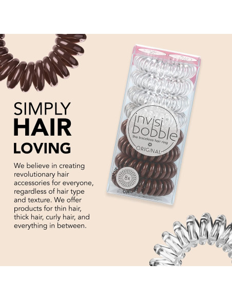 invisibobble Original - Paquete de 8 Ligas para Cabello Sin Marcas - Cristal Claro y Marrón Pretzel