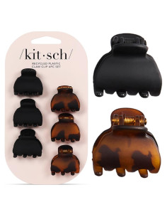 Clips de Garra Kitsch de Plástico Reciclado Tortuga y Negro 6 pcs