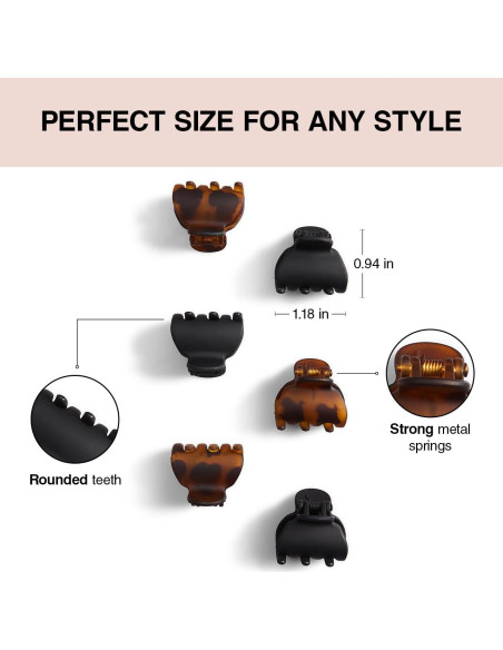 Clips de Garra Kitsch de Plástico Reciclado Tortuga y Negro 6 pcs