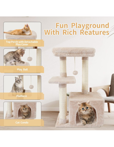 Árbol para Gatos FISH&NAP Beige con Rascador y Plataforma