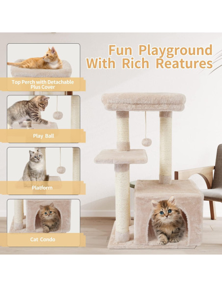 Árbol para Gatos FISH&NAP Beige con Rascador y Plataforma