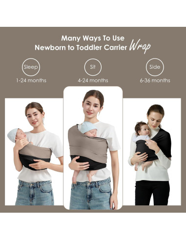 Portabebés Envoltura Shiaon Algodón Negro y Marrón 3.2-13.6 kg