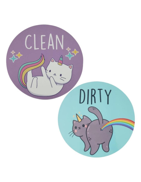 Imán de Lavavajillas Limpio Sucio Gato Unicornio 17.78cm