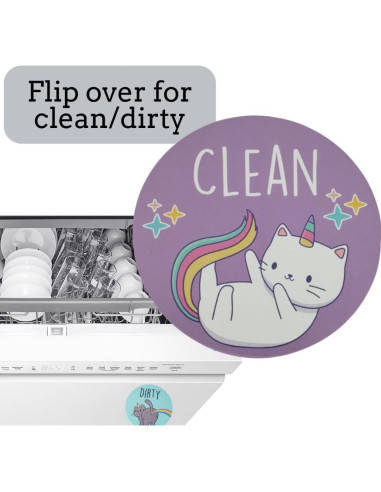 Imán de Lavavajillas Limpio Sucio Gato Unicornio 17.78cm