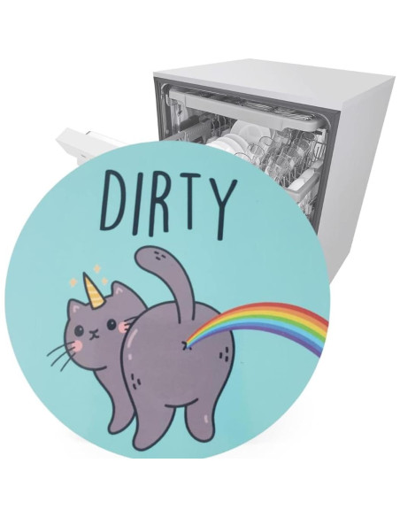 Imán de Lavavajillas Limpio Sucio Gato Unicornio 17.78cm
