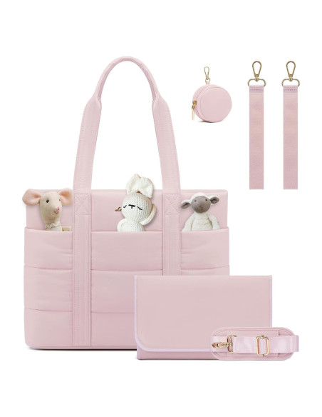 Bolsa de Pañales LOVEVOOK Rosa Impermeable 15.6" con Cambiador