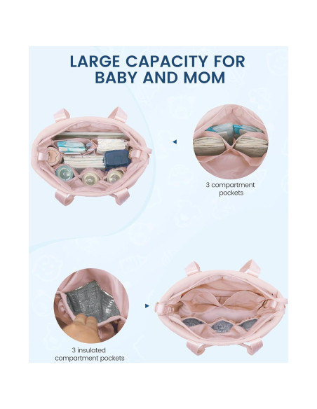 Bolsa de Pañales LOVEVOOK Rosa Impermeable 15.6" con Cambiador