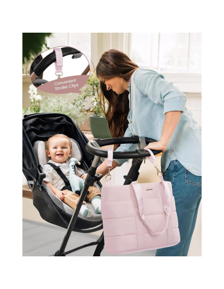 Bolsa de Pañales LOVEVOOK Rosa Impermeable 15.6" con Cambiador