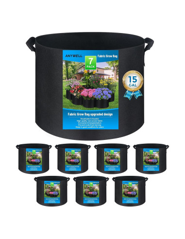 Paquete de 7 bolsas de cultivo de tela 15 galones ANYWELL