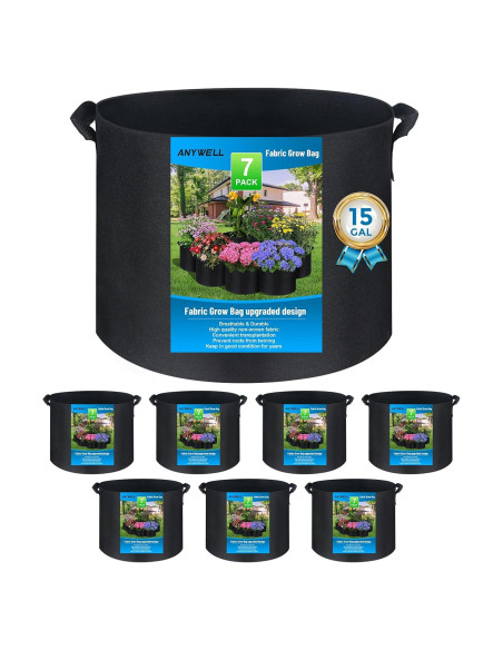 Paquete de 7 bolsas de cultivo de tela 15 galones ANYWELL