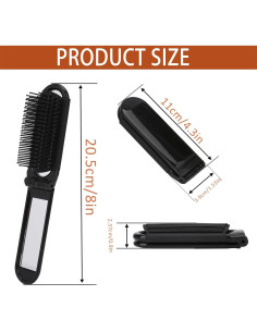 Cepillo de Pelo Plegable con Espejo 2 Pcs Psyqtsuary Negro 2