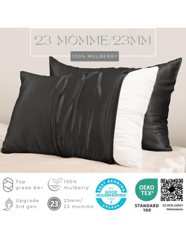 Funda de Almohada de Seda PROMEED 23 Momme 100% Morera - Negro