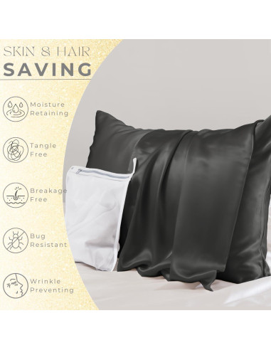 Funda de Almohada de Seda PROMEED 23 Momme 100% Morera - Negro