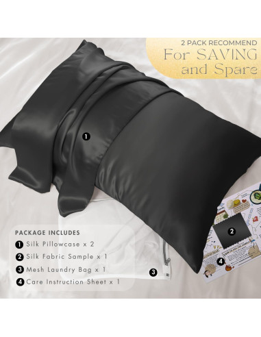 Funda de Almohada de Seda PROMEED 23 Momme 100% Morera - Negro