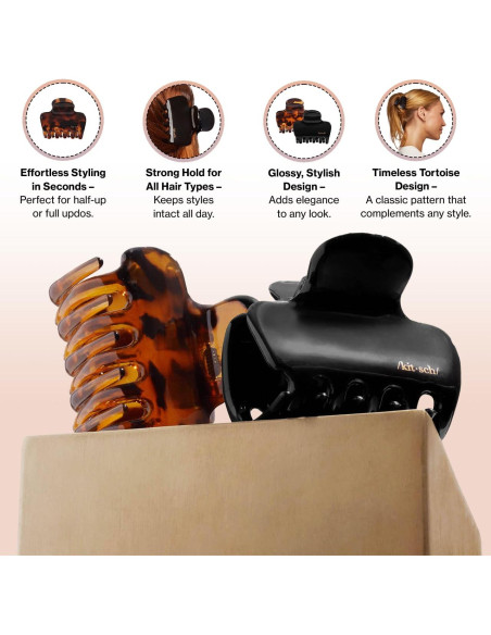 Set de 2 Clips de Garra Medianos Kitsch - Negro y Tortuga