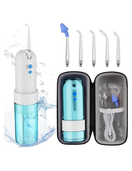 Irrigador Oral Portátil KOOVON Azul IPX7 5 Puntas 4 Modos