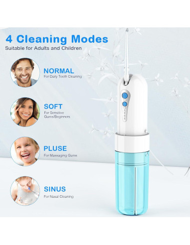 Irrigador Oral Portátil KOOVON Azul IPX7 5 Puntas 4 Modos