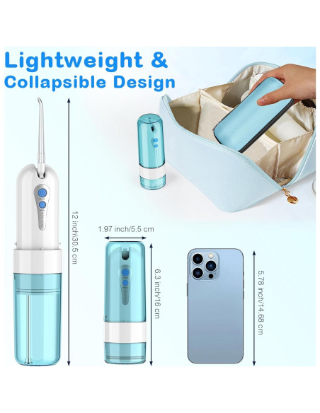 Irrigador Oral Portátil KOOVON Azul IPX7 5 Puntas 4 Modos