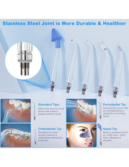 Irrigador Oral Portátil KOOVON Azul IPX7 5 Puntas 4 Modos