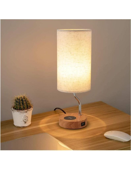 Juego de 2 Lámparas de Mesa LED Crema con Cargador Inalámbrico