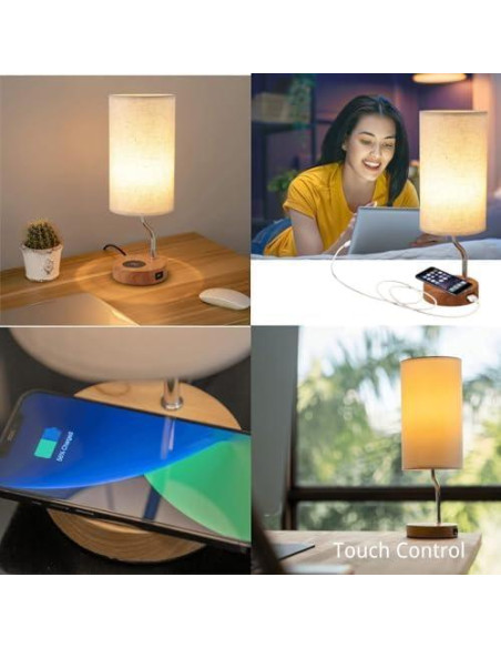 Juego de 2 Lámparas de Mesa LED Crema con Cargador Inalámbrico
