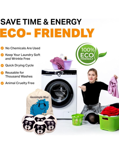 Bolas de Secado de Lana Orgánica 6 Pack Haussimple XL