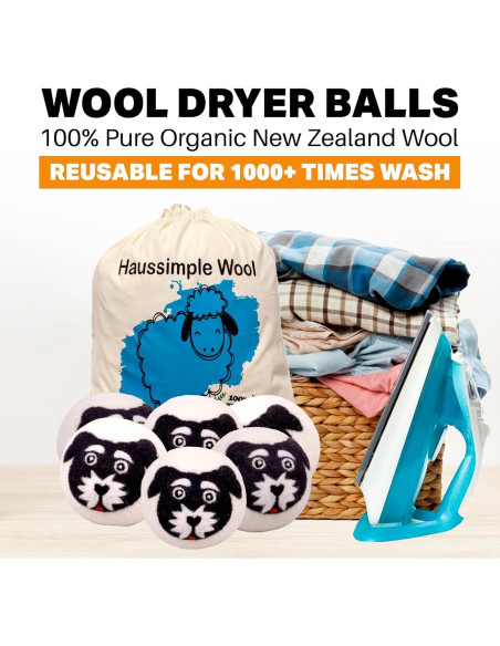 Bolas de Secado de Lana Orgánica 6 Pack Haussimple XL