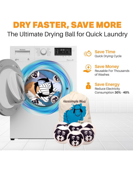 Bolas de Secado de Lana Orgánica 6 Pack Haussimple XL