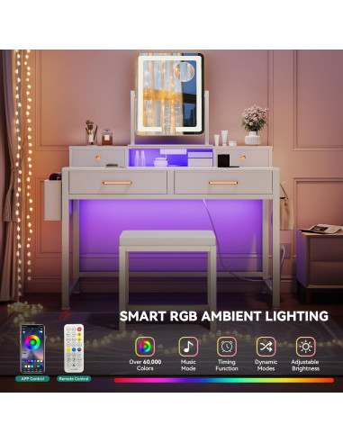 Conjunto de Escritorio de Tocador YITAHOME con Espejo LED