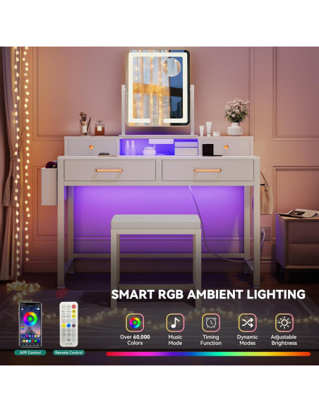 Conjunto de Escritorio de Tocador YITAHOME con Espejo LED