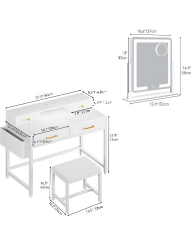 Conjunto de Escritorio de Tocador YITAHOME con Espejo LED